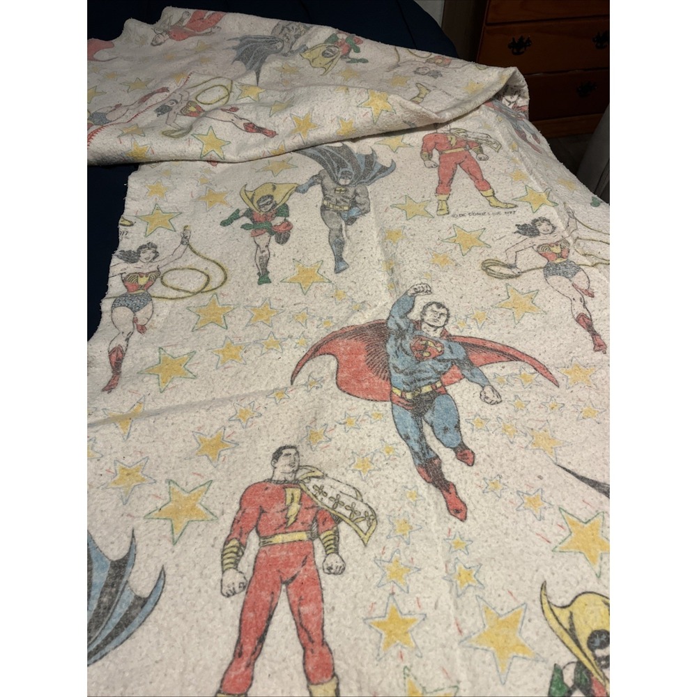 Vintage 1977 Twin Size Super Hero Blanket 86X67 DC Comics
